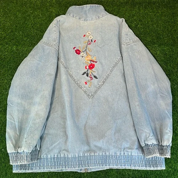 VTG Embroidered Blair Denim Quilted Lined Floral Flower Blue Jacket Womens XL - Picture 13 of 15